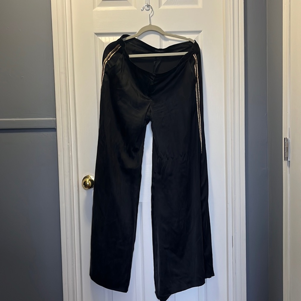 Balmain 100% silk black and gold wide leg trousers